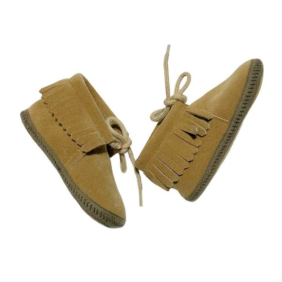 NEW Vintage First Step Baby High Lace Up Fringe Moccasins Tan Brown - Picture 1 of 5